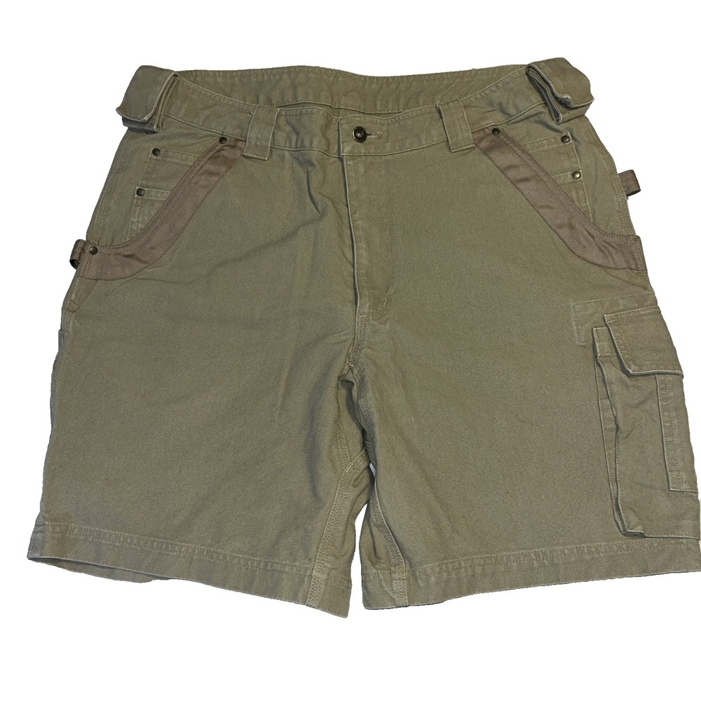 Duluth Trading Cargo Shorts Khaki 38 Utility Workwear Carpenter Cotton Canvas
